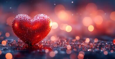 A heart made of glitter is on a dark background. The heart is surrounded by a lot of sparkles, giving it a shiny and romantic appearance. Concept of love and affection photo