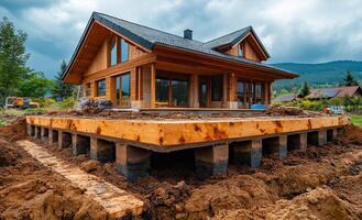 A house is being built with a lot of dirt and mud around it photo