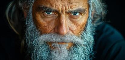 A man with a beard and a mustache is staring at the camera. He has a serious expression on his face photo