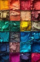 A colorful array of makeup palettes with a variety of colors and textures. Concept of creativity and self-expression, as the makeup palettes can be used to create unique and personalized looks photo