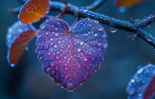 A leaf with water droplets on it that looks like a heart. The image has a calming and peaceful mood photo