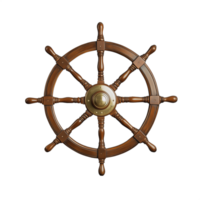Classic ship's wheel with brass details isolated on transparent background for nautical decor enthusiasts png