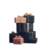 Stack of wrapped presents in black and pink paper isolated on transparent background for holiday gifts png