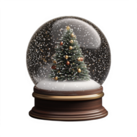 Snow globe with a Christmas tree inside and falling snow isolated on transparent background png