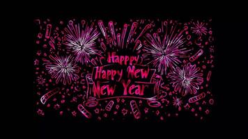 Neon frame effect, Happy New Year Fireworks on black background video
