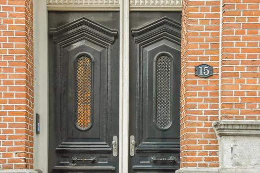 A black door with a white frame photo
