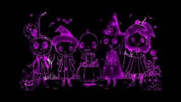 Neon frame effect, Cheerful Halloween Costumes on black background video