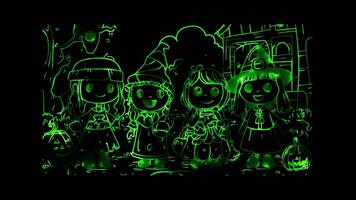 Neon frame effect, Cheerful Halloween Costumes on black background video