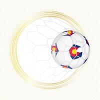 Football emblem with football ball with flag of Colorado in net, scoring goal for Colorado. vector