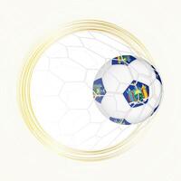 Football emblem with football ball with flag of New York in net, scoring goal for New York. vector
