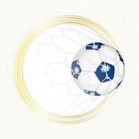 Football emblem with football ball with flag of South Carolina in net, scoring goal for South Carolina. vector