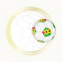 Football emblem with football ball with flag of Sao Tome and Principe in net, scoring goal for Sao Tome and Principe. vector