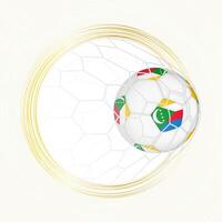 Football emblem with football ball with flag of Comoros in net, scoring goal for Comoros. vector