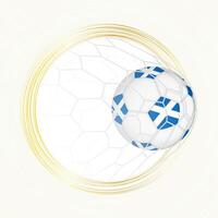 Football emblem with football ball with flag of Scotland in net, scoring goal for Scotland. vector