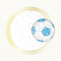 Football emblem with football ball with flag of Micronesia in net, scoring goal for Micronesia. vector