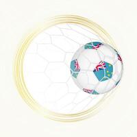 Football emblem with football ball with flag of Tuvalu in net, scoring goal for Tuvalu. vector