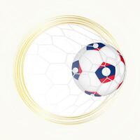 Football emblem with football ball with flag of Laos in net, scoring goal for Laos. vector