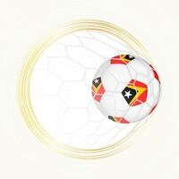 Football emblem with football ball with flag of East Timor in net, scoring goal for East Timor. vector