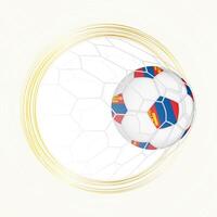 Football emblem with football ball with flag of Mongolia in net, scoring goal for Mongolia. vector