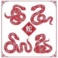 Four paper-cut snake patterns, suitable for the Year of the Snake, Chinese translation snake vector