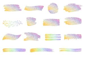 Set of brush strokes with multi colored glitter. Rainbow gradient paint strokes. Colorful rainbow backgrounds vector
