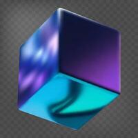 3d cube with holographic mirror effect. Gradient polygon. Fluid color. Neon shape in gradient colors vector