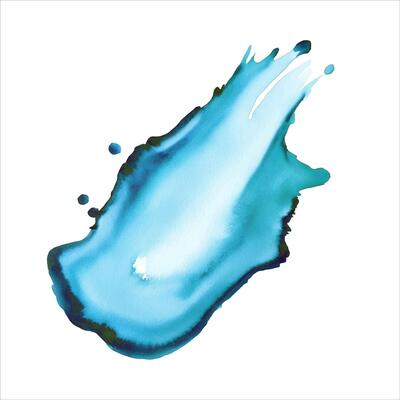 Hand drawn watercolor abstract splash. Blue watercolor shape, stain, blob.