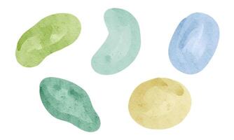 Set of watercolor shapes, stains, blobs in pastel natural colors. Hand drawn watercolor abstract spots vector