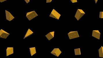 Cheese Falling 3d animation, cheeses piece Falling loop animation on black background video