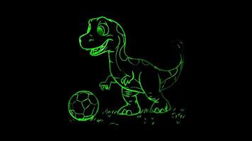 Neon frame effect, Dinosaur Playing Soccer on black background video
