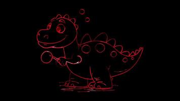Neon frame effect, Dinosaur Blowing Bubbles on black background video