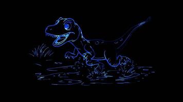 Neon frame effect, Dinosaur Jumping in Puddles on black background video