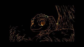 Neon frame effect, Dinosaur Playing Hide and Seek on black background video