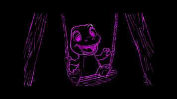 Neon frame effect, Dinosaur on a Swing Set on black background video
