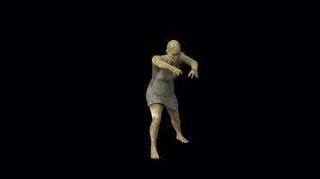 Animation of female zombie walking with loop effect. 3D rendering of a walking female zombie on alpha channel background. Zombie walk. Horror, halloween and zombie apocalypse concept. video