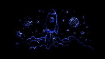 Neon frame effect, Rocket Ship Launch on black background video