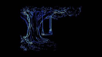 Neon frame effect, Forest with a Giant Tree Swing on black background video