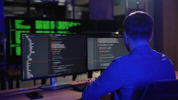 Programmer Working On Computer In IT Office, Sitting At Desk Writing Codes video