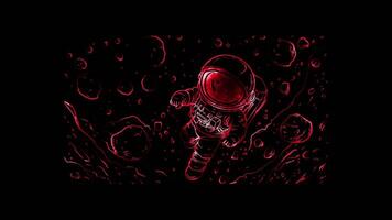 Neon frame effect, space scene with a cute astronaut on black background video