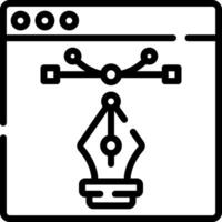 A black and white icon of a computer screen with a pen and a pencil vector
