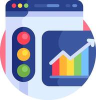 A colorful icon with a bar chart and traffic light vector