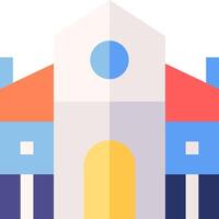 A colorful building with a clock on the front vector