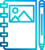 A notebook and pen icon with a blue background vector