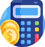 A flat icon of a calculator and coins vector