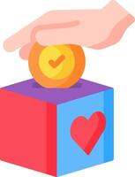 A hand putting a coin into a box with a heart vector