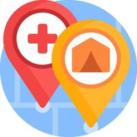 Map pin with a medical center and a red cross vector
