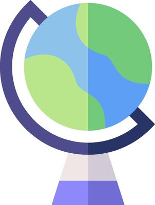 A globe with a blue and green background
