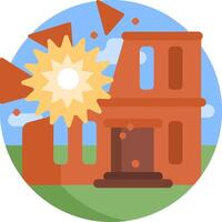 An icon of a building with a sun and a broken window vector