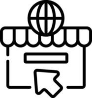 A black and white icon of a store with a globe on top vector