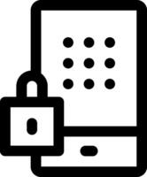 A black and white icon of a phone with a padlock vector